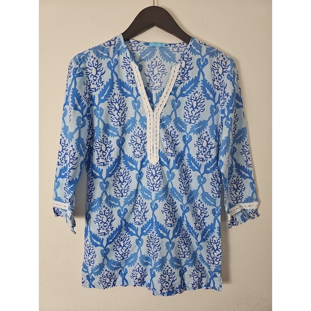 J. McLaughlin  Catalina Tunic Top Blue 3/4 Sleeve‎ Women's Size XS